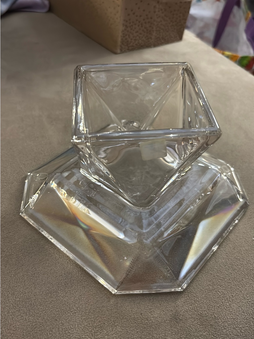 Clear Glass Geometric Accent Candle Holder